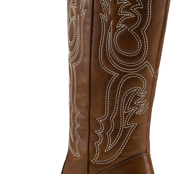 Women's Cowgirl Boots Leather Mid Calf Western Embroidered Pointed Toe - Picture 5 of 7